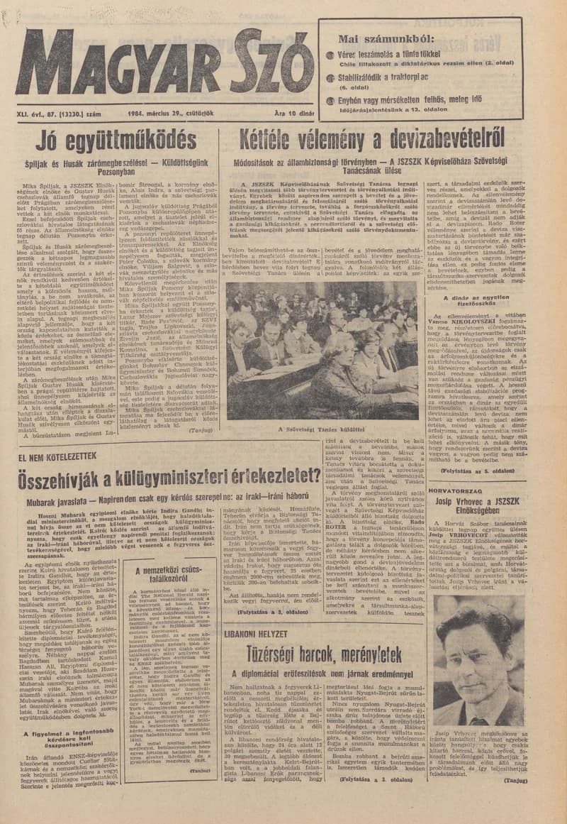 Magyar Szó, 41. évf. 1984. március 29. 87. sz. 1–20. oldal