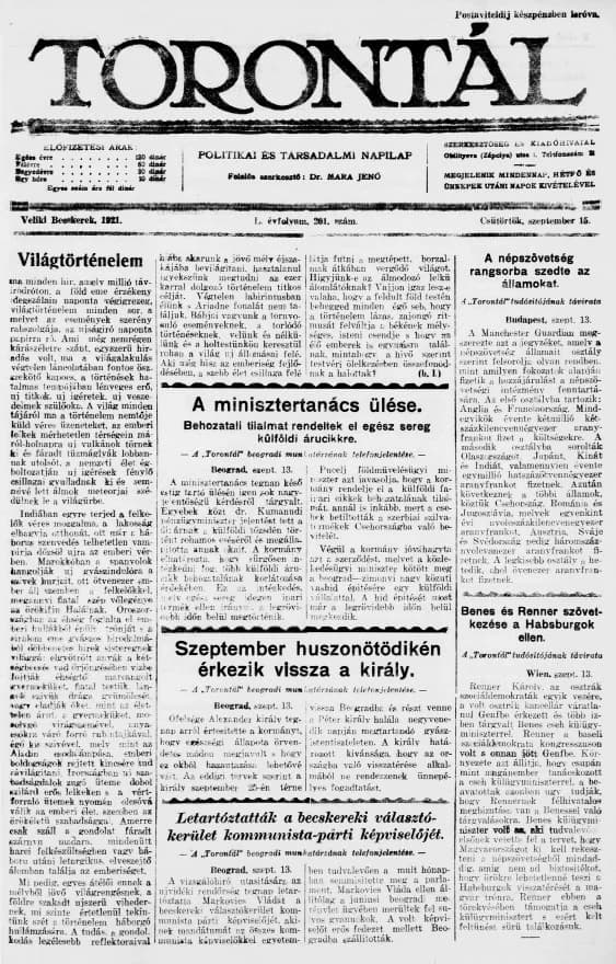 Torontál, 50. évf. 1921. szeptember 15. 201. sz.