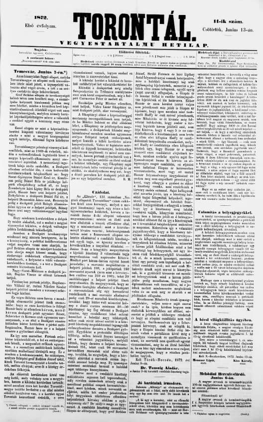 Torontál, 1. évf. 1872. június 13. 11. sz.