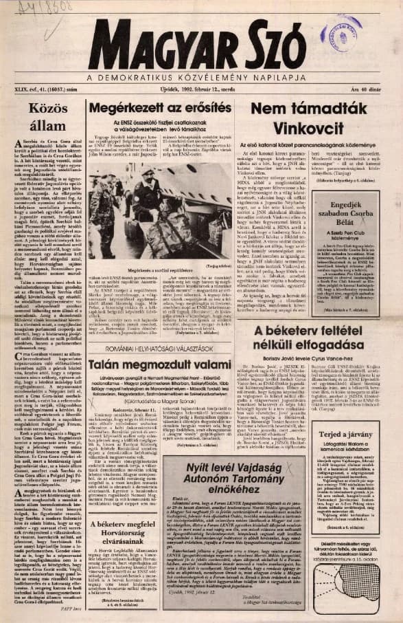 Magyar Szó, 49. évf. 1992. február 12. 41. sz. 1–20. oldal