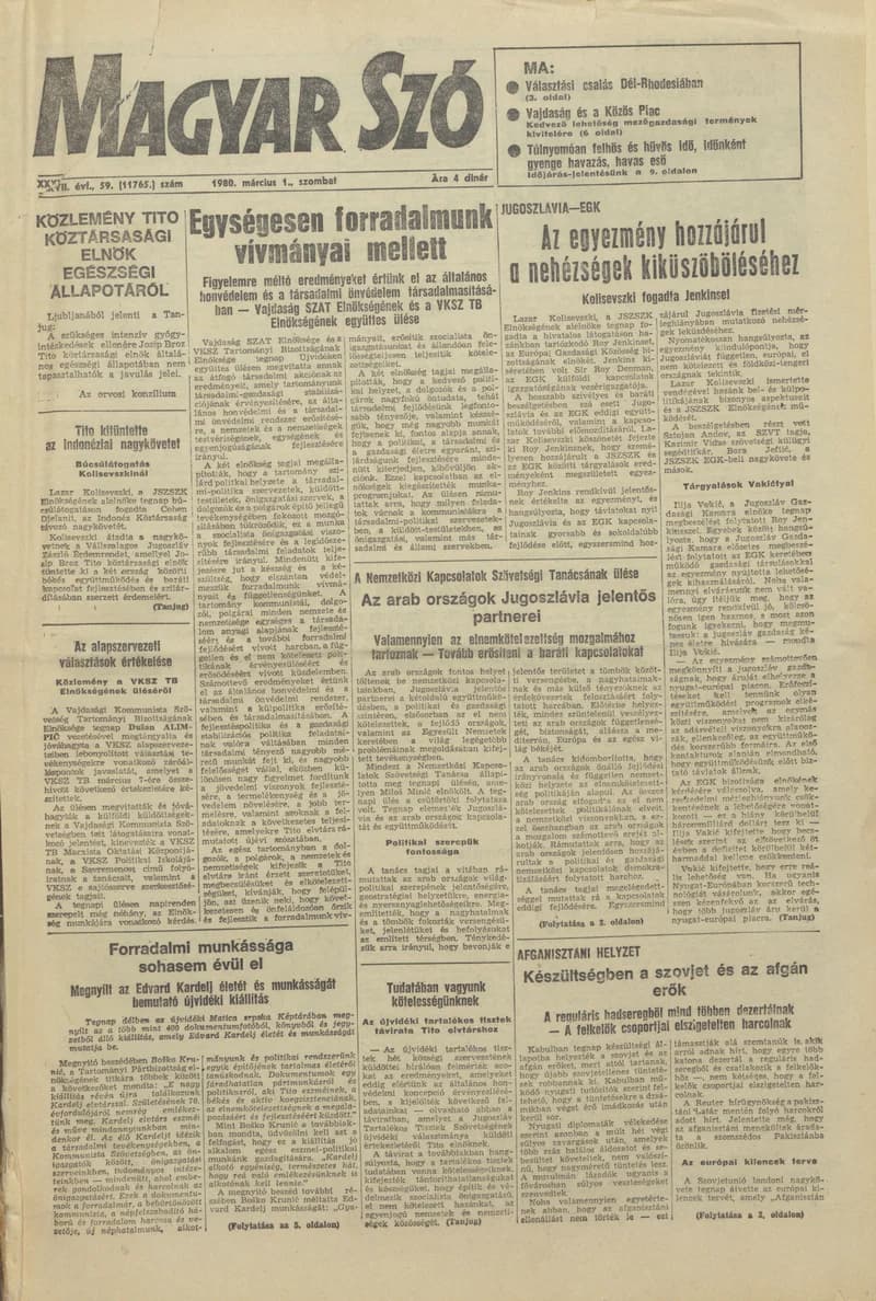 Magyar Szó, 37. évf. 1980. március 1. 59. sz. 1–20. oldal