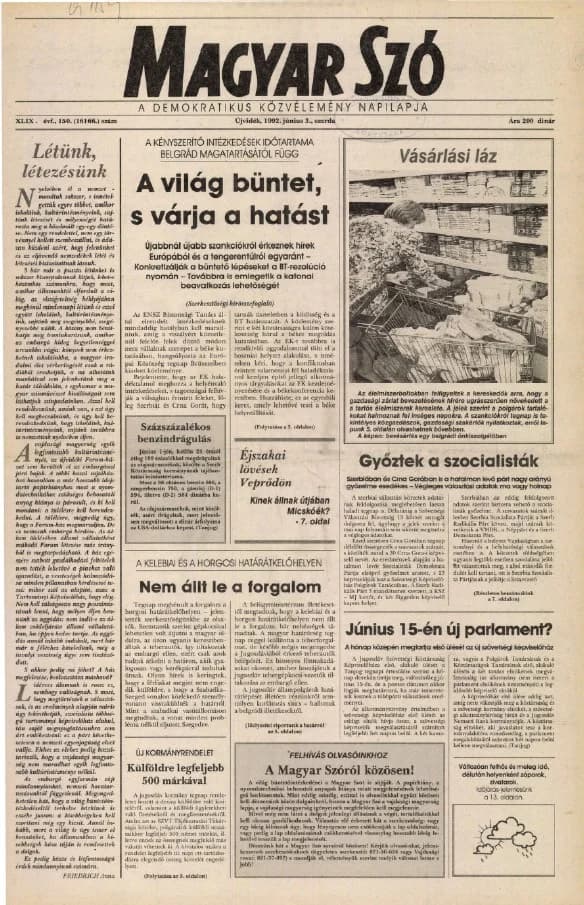 Magyar Szó, 49. évf. 1992. június 3. 150. sz. 1–16. oldal