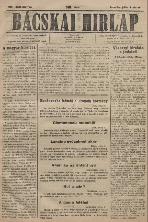Bácskai Hirlap, 22. évf. 1918. július 5. 148. sz.