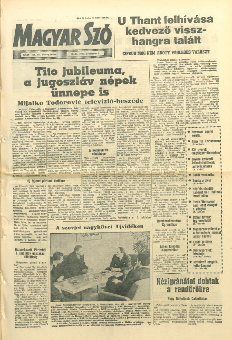Magyar Szó, 24. évf. 1967. december 5. 333. sz. 1–16. oldal