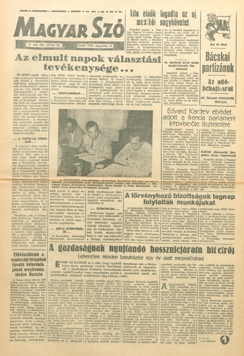 Magyar Szó, 10. évf. 1953. augusztus 25. 233. sz. 1–8. oldal