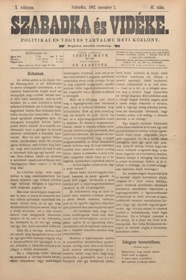 Szabadka és vidéke II, 10. évf. 1902. november 2. 44. sz.