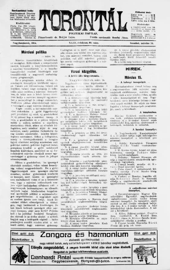 Torontál, 43. évf. 1914. március 14. 60. sz.