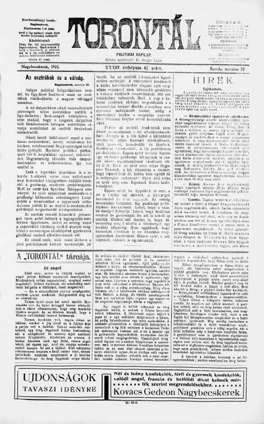 Torontál, 34. évf. 1905. március 22. 67. sz.