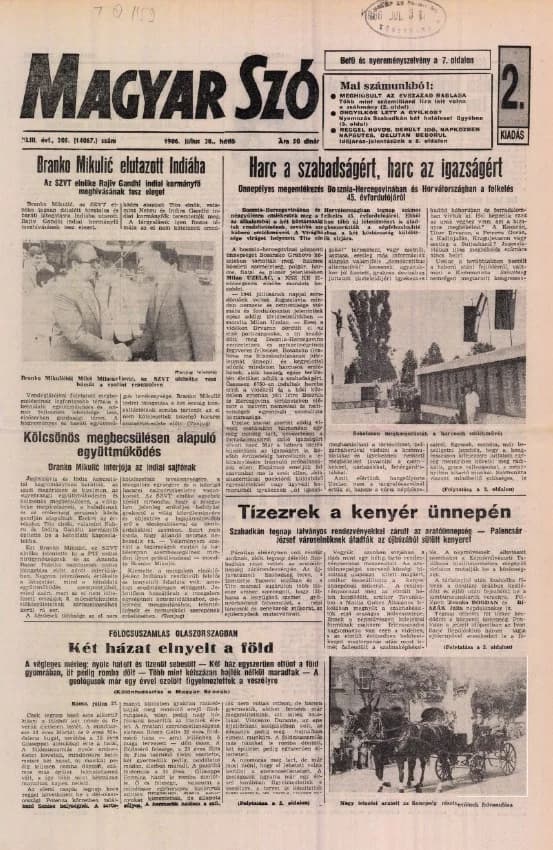 Magyar Szó, 43. évf. 1986. július 28. 205. sz. 1–16. oldal