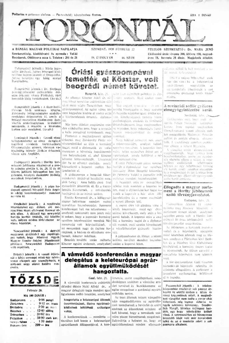 Torontál, 59. évf. 1930. február 22. 44. sz.