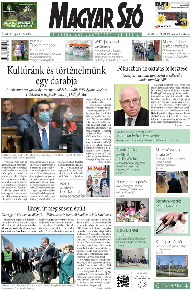 Magyar Szó, 78. évf. 2021. április 1. 74. sz. 1–20. oldal
