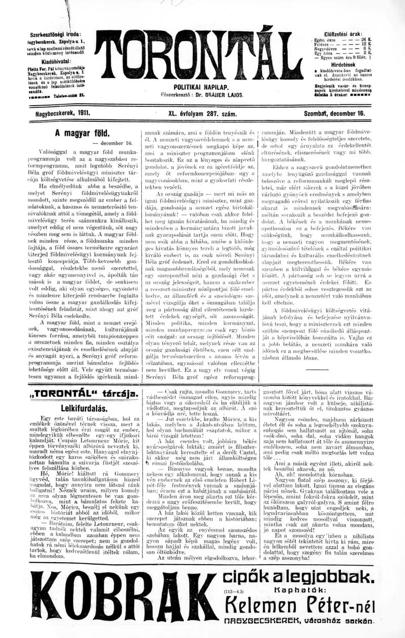Torontál, 40. évf. 1911. december 16. 287. sz.