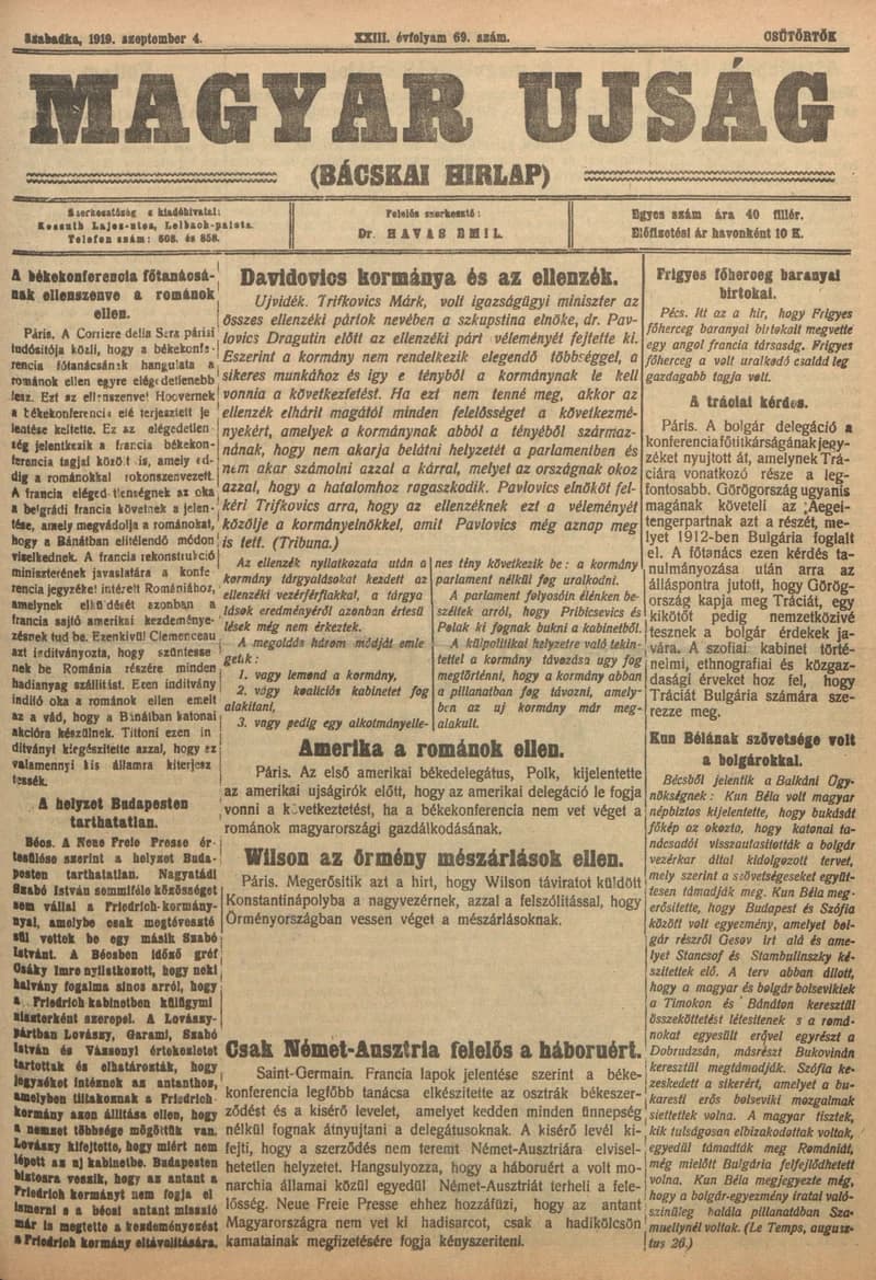 Bácskai Hirlap, 23. évf. 1919. szeptember 4. 69. sz.