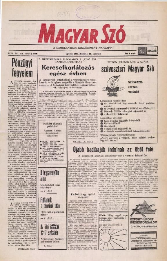 Magyar Szó, 47. évf. 1990. december 30. 358. sz. 1–28. oldal