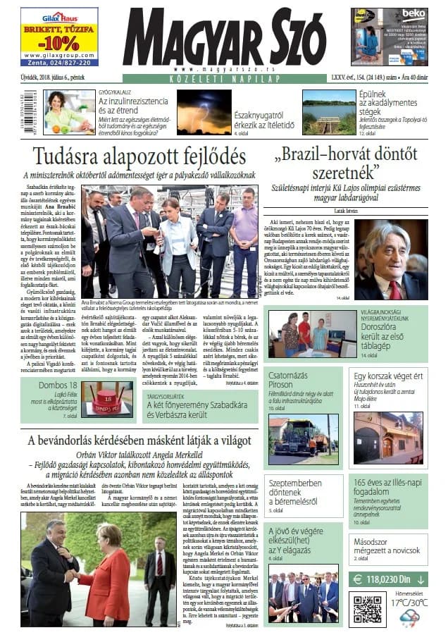 Magyar Szó, 75. évf. 2018. július 6. 154. sz. 1–16. oldal