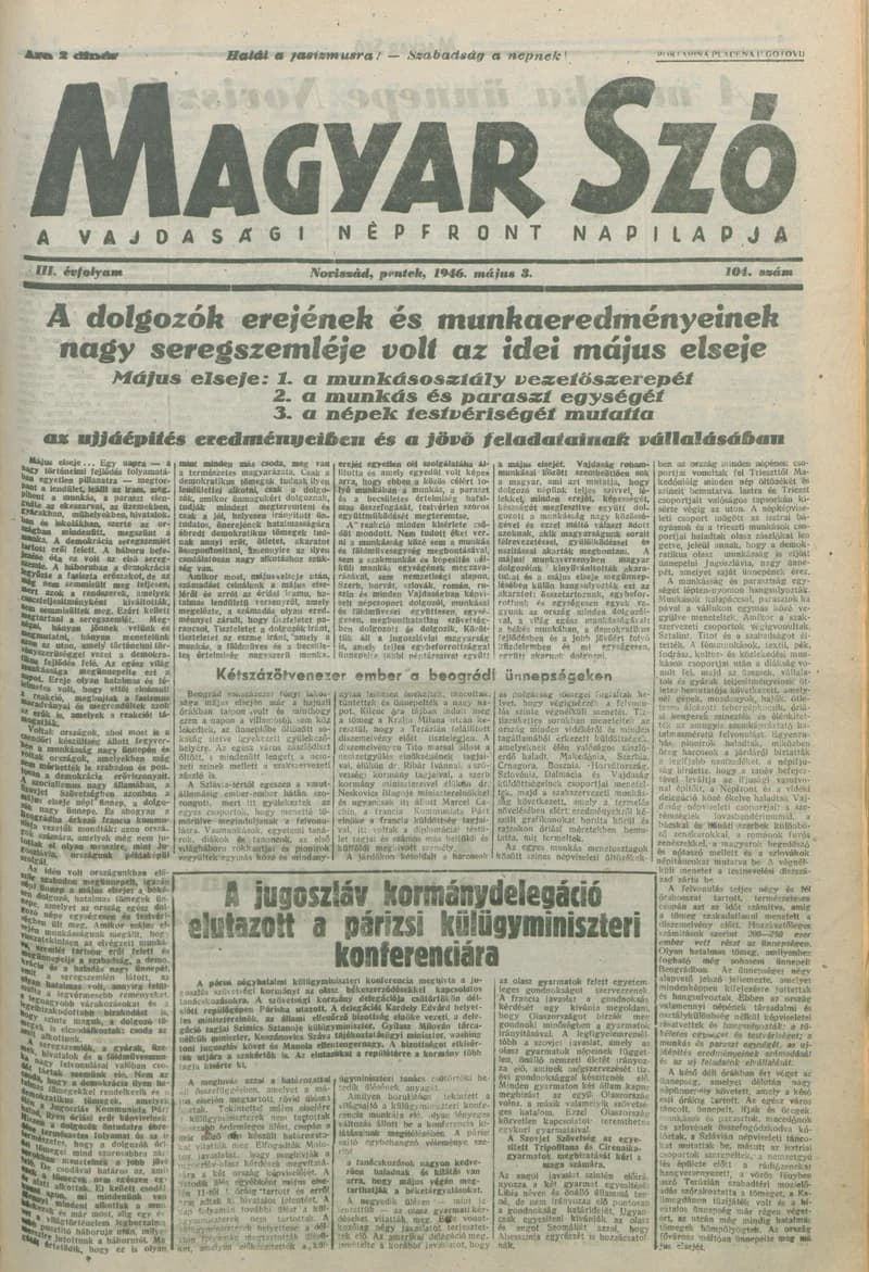 Magyar Szó, 3. évf. 1946. május 3. 104. sz. 1–6. oldal