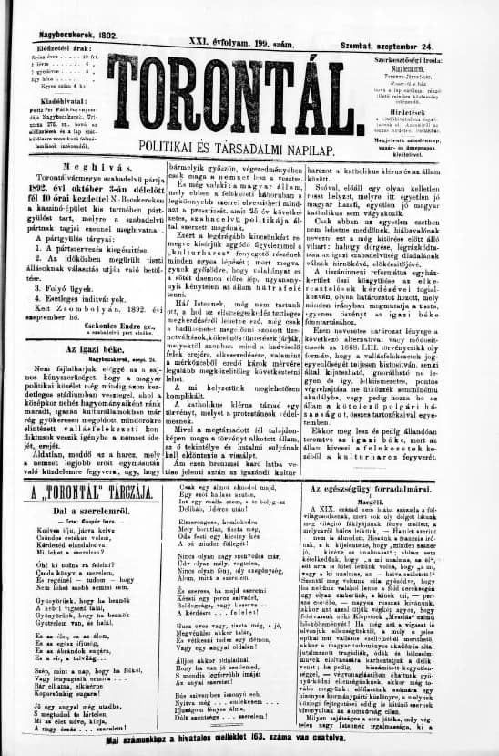 Torontál, 21. évf. 1892. szeptember 24. 199. sz.