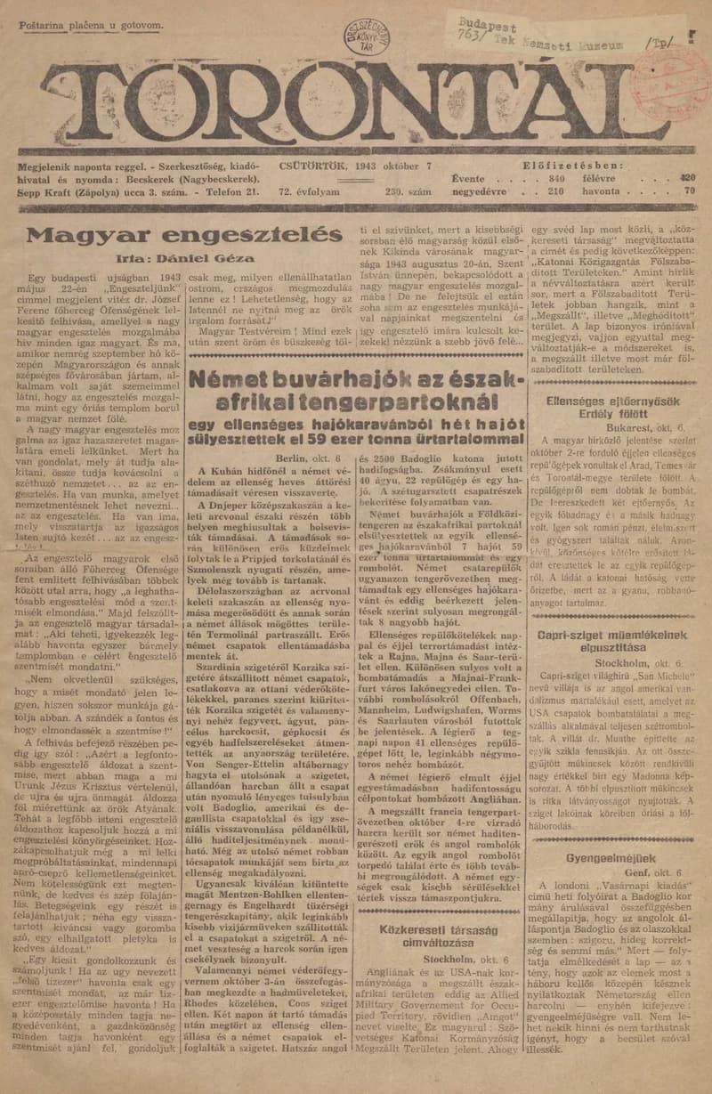 Torontál, 72. évf. 1943. október 7. 230. sz.