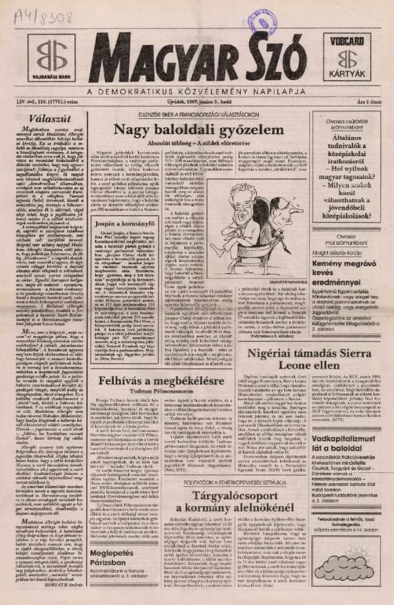 Magyar Szó, 54. évf. 1997. június 3. 128. sz. 1–16. oldal