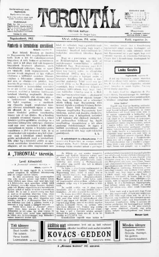 Torontál, 31. évf. 1902. augusztus 26. 194. sz.