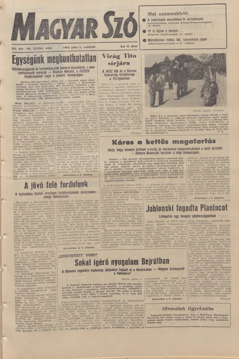 Magyar Szó, 41. évf. 1984. július 5. 183. sz. 1–16. oldal