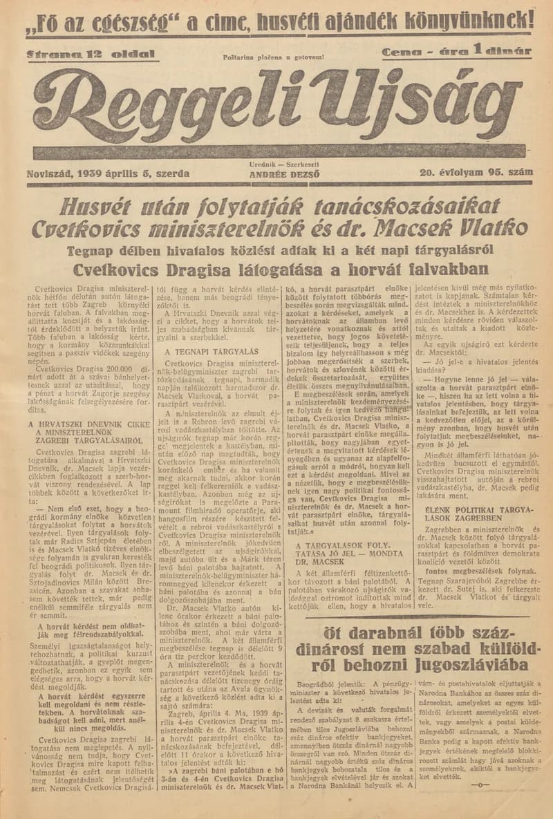 Reggeli Újság, 20. évf. 1939. április 5. 95. sz.