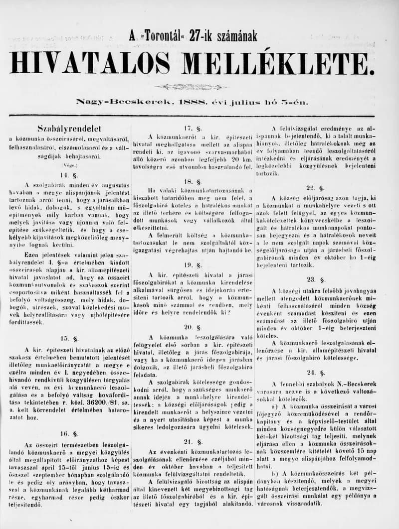 A Totontál  hivatalos melléklete, 1. évf. 1888. július 5. 27. sz.
