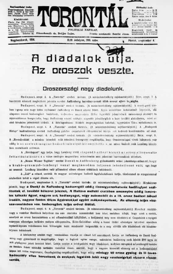 Torontál, 43. évf. 1914. szeptember 4. 200. sz.