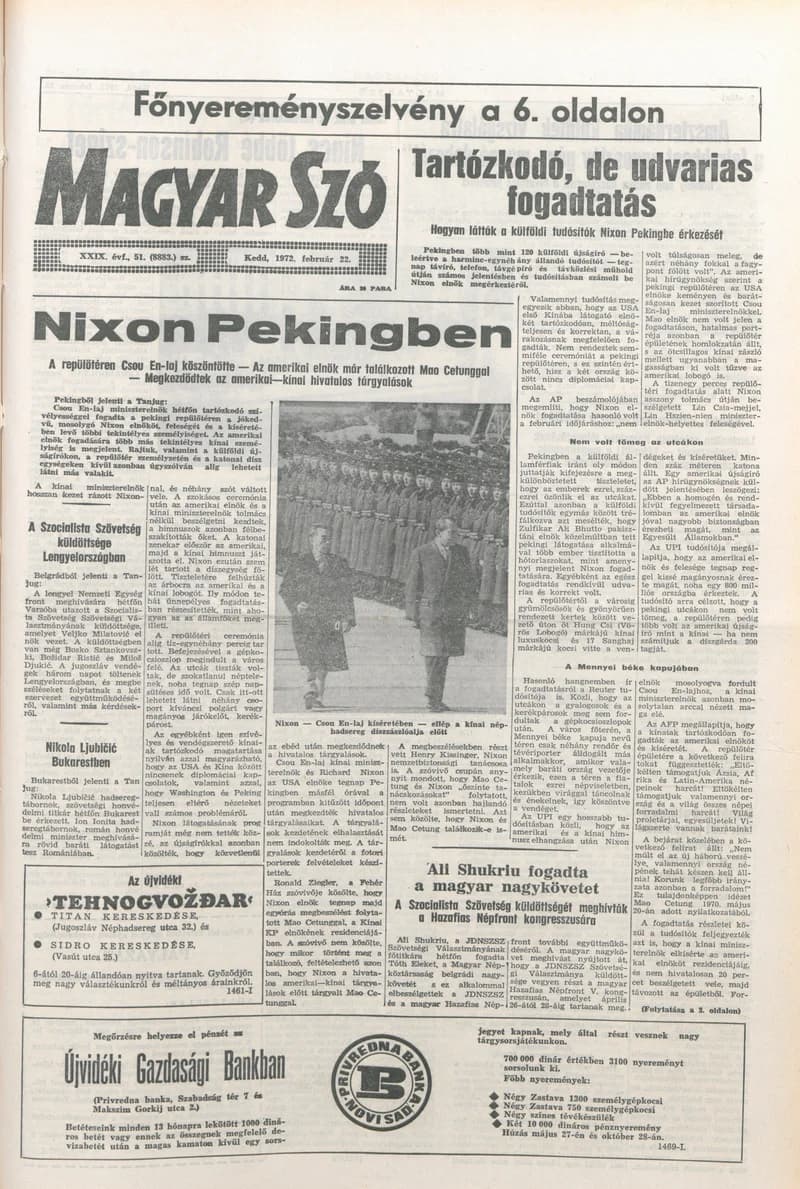 Magyar Szó, 29. évf. 1972. február 22. 51. sz. 1–16. oldal