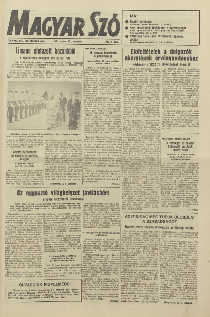 Magyar Szó, 38. évf. 1981. május 23. 139. sz.