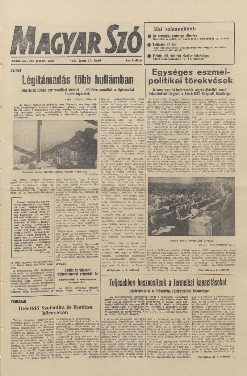 Magyar Szó, 39. évf. 1982. július 27. 204. sz. 1–20. oldal