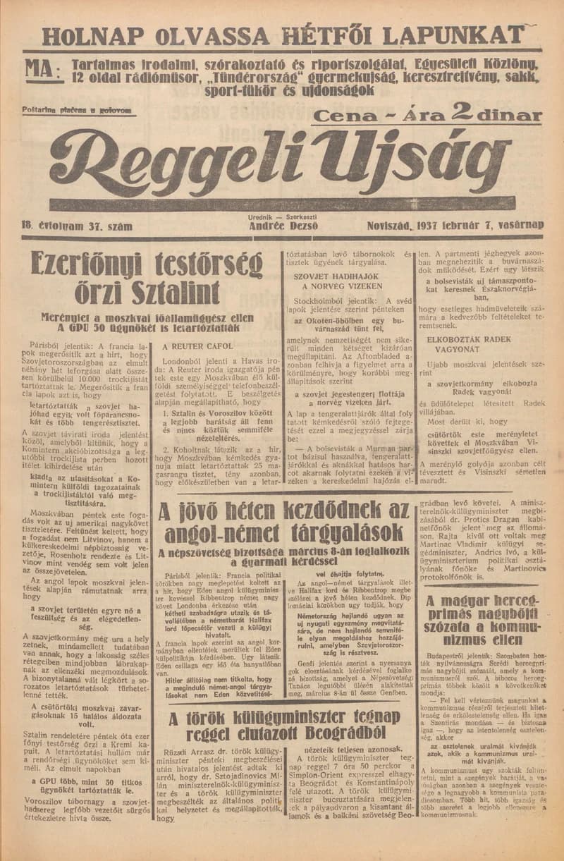 Reggeli Újság, 18. évf. 1937. február 7. 37. sz.