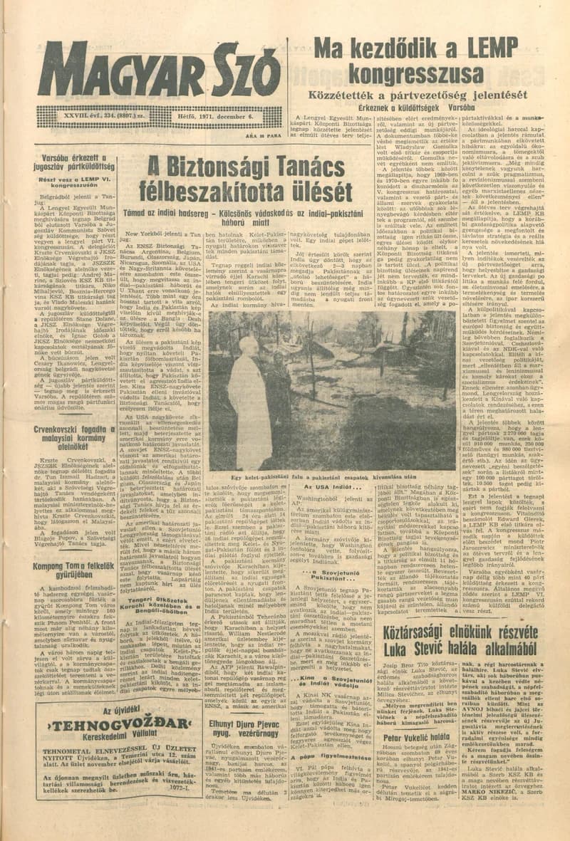 Magyar Szó, 28. évf. 1971. december 6. 334. sz. 1–10. oldal