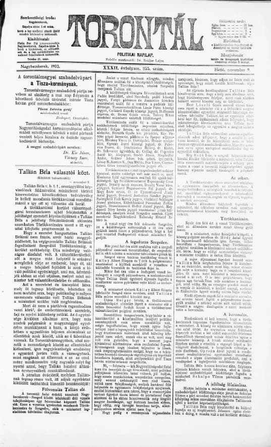 Torontál, 32. évf. 1903. november 9. 255. sz.
