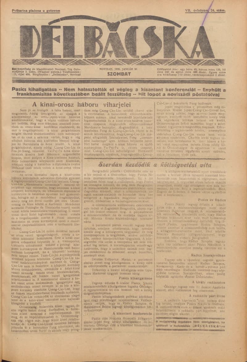Délbácska, 7. évf. 1926. január 30. 24. sz.