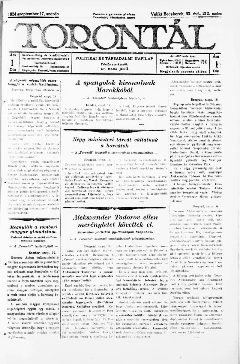 Torontál, 53. évf. 1924. szeptember 17. 212. sz.