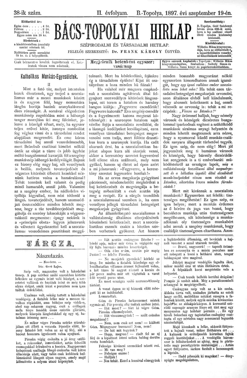 Bács-Topolyai Hirlap, 2. évf. 1897. szeptember 19. 38. sz.