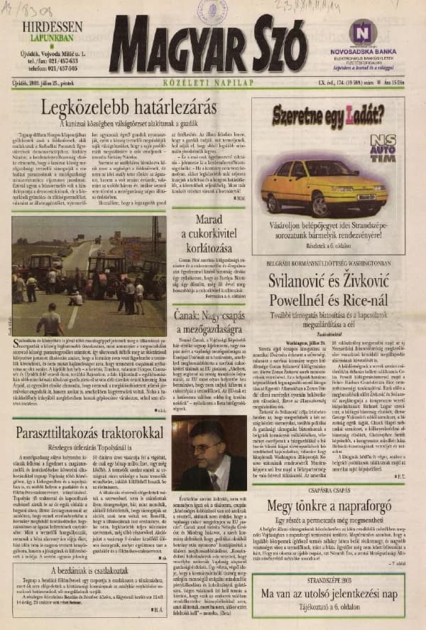 Magyar Szó, 60. évf. 2003. július 25. 174. sz. 1–16. oldal