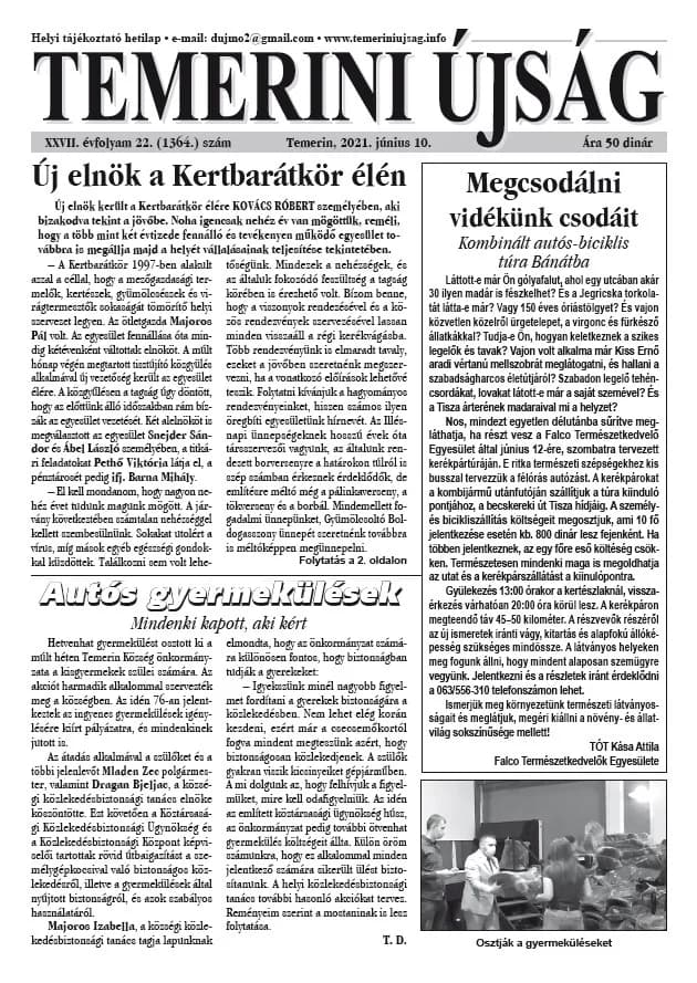 Temerini Újság, 27. évf. 2021. június 10. 22. sz.