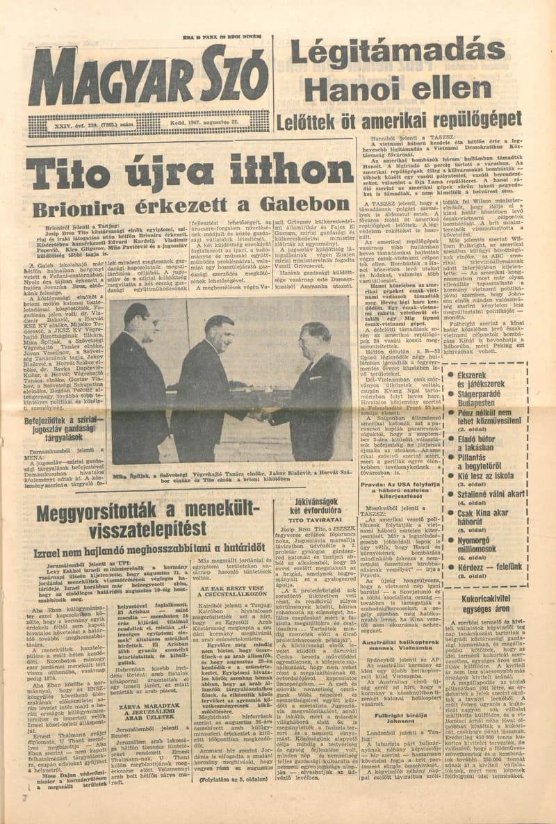 Magyar Szó, 24. évf. 1967. augusztus 22. 230. sz. 1–12. oldal