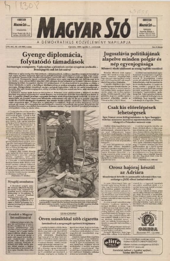 Magyar Szó, 56. évf. 1999. április 1. 65. sz. 1–8. oldal