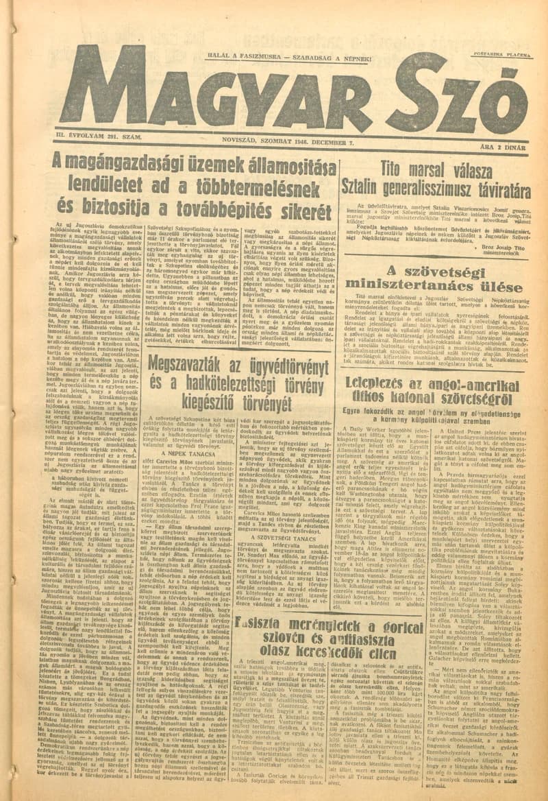 Magyar Szó, 3. évf. 1946. december 7. 291. sz. 1–6. oldal