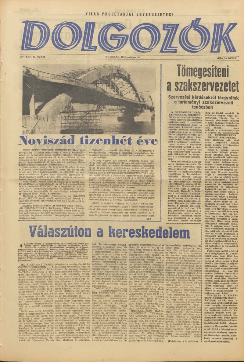 Dolgozók, 15. évf. 1961. október 20. 43. sz.