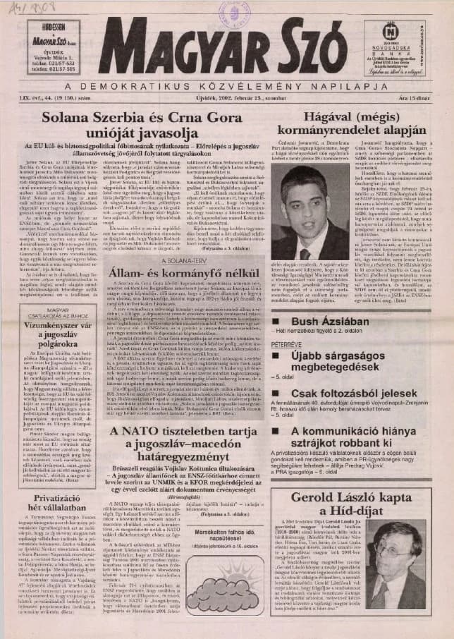Magyar Szó, 59. évf. 2002. február 23. 44. sz. 1–16. oldal