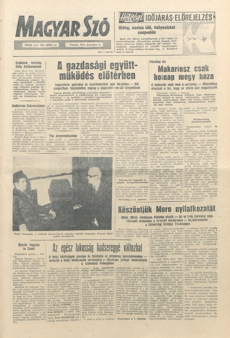 Magyar Szó, 31. évf. 1974. december 6. 334. sz. 1–20. oldal