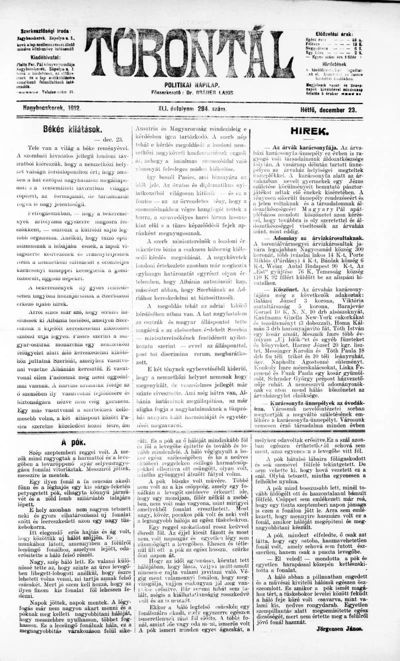 Torontál, 41. évf. 1912. december 23. 294. sz.