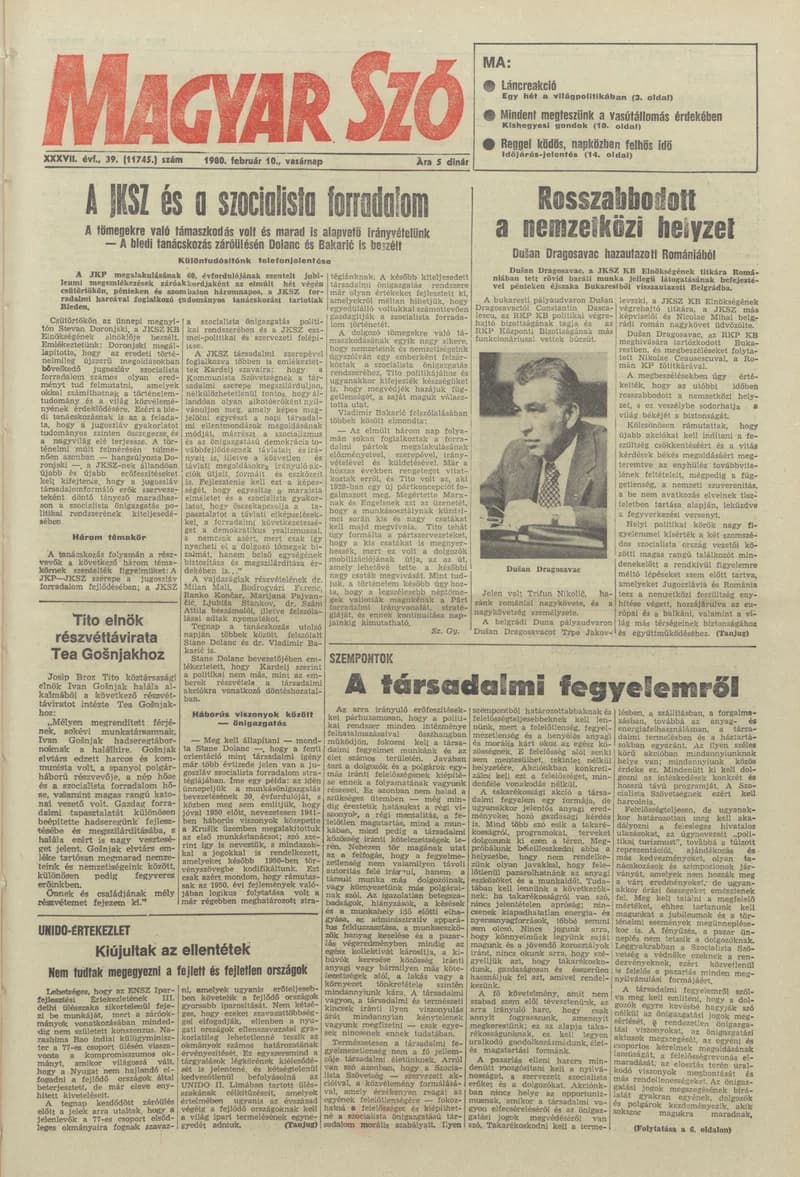 Magyar Szó, 37. évf. 1980. február 10. 39. sz. 1–28. oldal