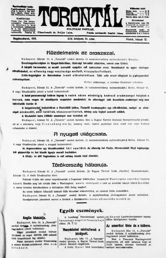 Torontál, 44. évf. 1915. február 12. 34. sz.