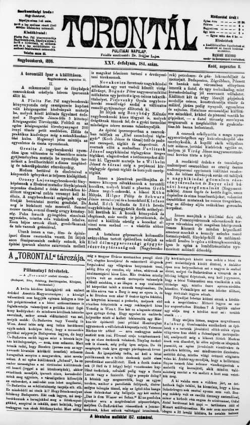 Torontál, 25. évf. 1896. augusztus 11. 184. sz.