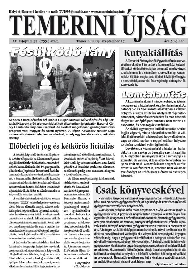 Temerini Újság, 15. évf. 2009. szeptember 17. 37. sz.